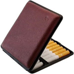Eksklusivt cigaretetui i ægte bordeaux nappa-læder